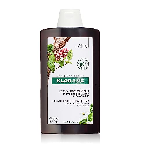 Klorane Strengthening Quinine and Organic Edelweiss Shampoo – Tired Hair, Hair Loss – Sulphate-Free, Vegan* Formula – 1x 400ml Bottle