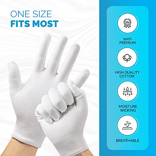 Home Solutions™ White Cotton Gloves for Eczema | 8 Pairs | Free Wash Bag | Hand Moisturising Gloves, White Cotton Gloves for Dry Hands, Eczema Gl