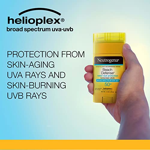Neutrogena Beach Defense Sunscreen Stick with Broad Spectrum SPF 50+, Lightweight Water-Resistant Sunscreen with Oil-Free & PABA-Free Formula, 1.
