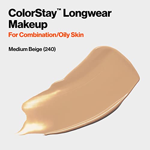 Revlon Colorstay Liquid Foundation Makeup for Combination/Oily Skin SPF 15, Longwear Medium-Full Coverage with Matte Finish, Medium Beige (240),