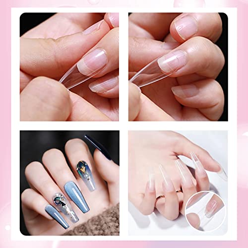 Sularpek Nail Tips, 500 Pcs Clear Natural False Nails, Long Coffin False Nail Tips, 10 Sizes Nail Tips for Nail Extensions, Artificial Nails Tips