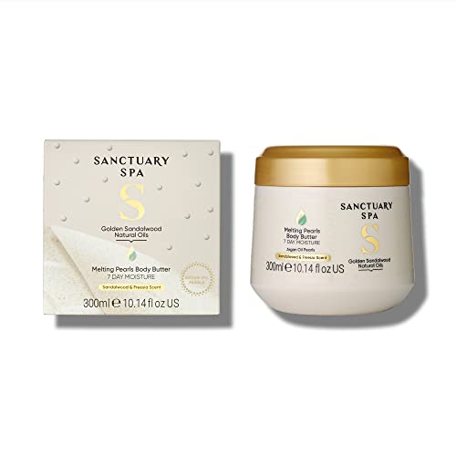 Sanctuary Spa Golden Sandalwood Melting Pearl Body Butter with Shea Butter & Argan Oil, No Mineral Oil, Cruelty Free & Vegan Body Moisturiser, 30