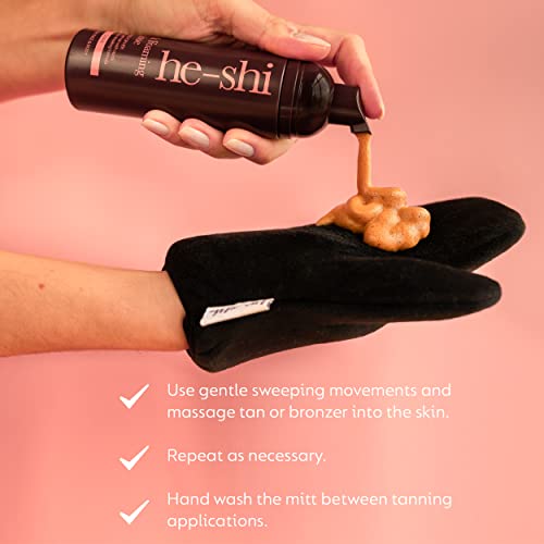He-Shi Luxury Velvet Tanning Mitt - Double Sided Fake Tan Applicator Glove - Reusable and Washable Tan Mitt - Smooth Velvet for Streak Free Fake