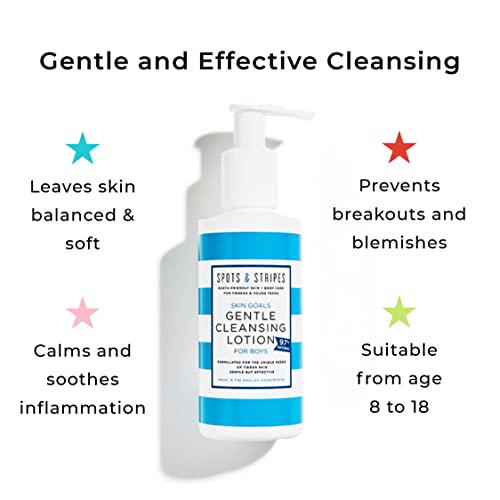 Spots & Stripes - Skin Goals Gentle Cleansing Lotion for Boys, the Perfect Starter Face Wash for Teen and Young Skin with Virgin Coconut, Kukui a