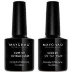 MAYCHAO Base and Top Coat, No Wipe Gel Top Coat and Base Coat, 2pcs 7.3ml High Shine Top Coat and Base Coat for Nail Varnish, Long-Lasting Gel Ba
