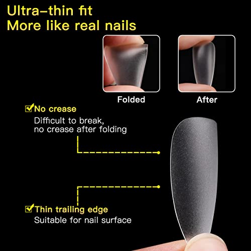 BomnKa 480 Pcs Short Almond Nail Tips, Gel Nail Tips 10 Sizes Clear Soft Nail Tips Fake Nails for Nail Art Salon and Home DIY