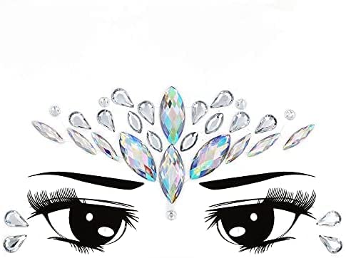 Face Gems, 9 Pcs Women Face Crystal Face Glitter Rhinestone Bindi Temporary Tattoo Face Eyebrow Body Stickers for Rave Festival Party