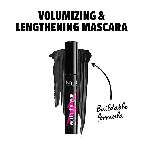 NYX Professional Makeup Worth the Hype Mascara, Volumizing and Lengthening, Tapered Brush Reaches All Lashes, Jojoba Oil, Shade: Black