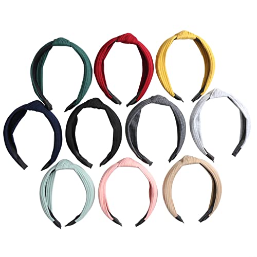 DRESHOW 10 Pieces Wide Headbands Knot Turban Headband Hair Band Elastic Hair Accessories for Women and Girls