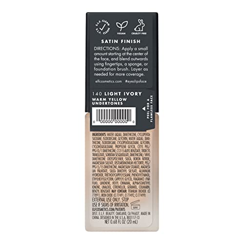 e.l.f. Flawless Finish Foundation, Lightweight & Medium Coverage, Semi-Matte Finish, Light Ivory, 0.68 Fl Oz (20mL)