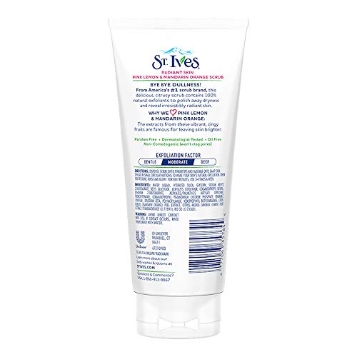 St. Ives Radiant Skin Face Scrub For Dull Skin Pink Lemon and Mandarin Orange Dermatologist-Tested Face Wash Scrub With 100 percent Natural Exfol