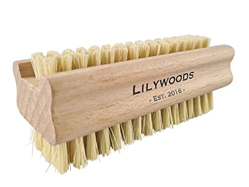 Lilywoods Extra Tough Wooden Nail Brush with Strong Cactus Double Sided Bristles