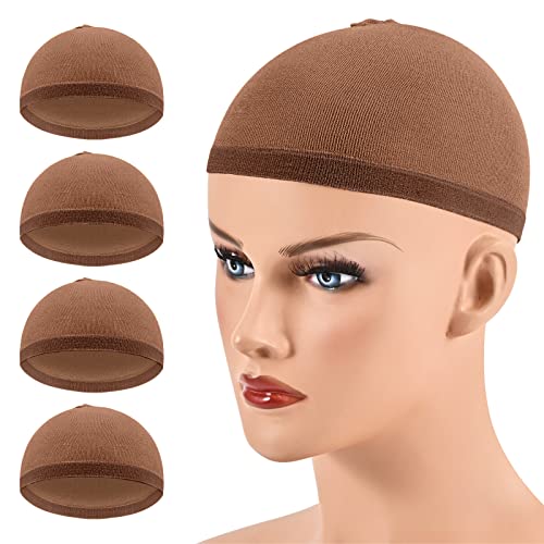 Stocking Wig Cap Ultra Thin - 4 Pieces, Breathable, Sweat Absorber & Stretchable Wig Caps for Women, One Size Fits All (Light Brown)