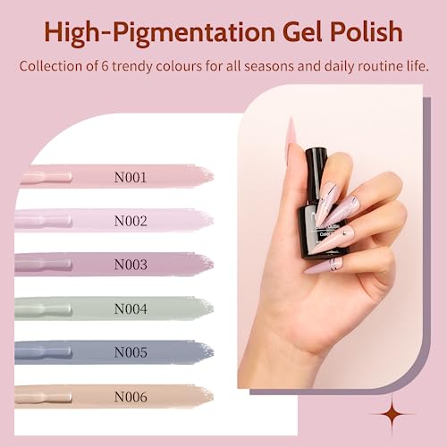Maykawe Gel Nail Polish Set with 48W Nail Lamp Starter Kit, 6 Colors Nude Gray Pink Purple Gel Nail Polishes, Base Top Coat, Manicure Tools Acces
