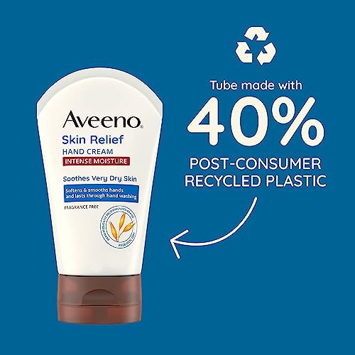 Aveeno Skin Relief Intense Moisture Hand Cream with Soothing Prebiotic Oat for Dry Skin, Sensitive Skin Cream Softens & Smooths Hands & Lasts Thr