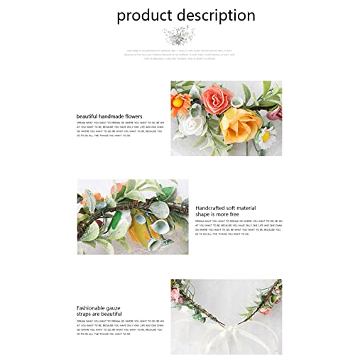 Floral Crown Headband Flower Hair Garland Headband Bridal Flower Hair Wreath Headpiece with Ribbon for Wedding Party Halloween Costume
