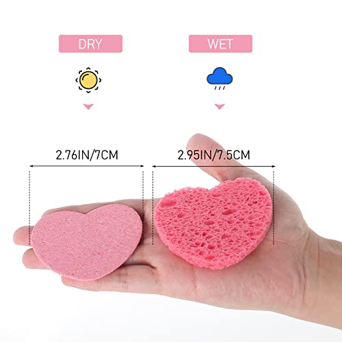 Sibba Compressed Facial Sponges, 10 Pieces Heart Cellulose Facial Sponges, Face Exfoliator Cleansing Sponge, Natural Cosmetic Spa Sponges for Fac