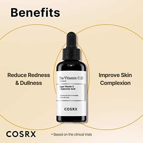 COSRX Pure Vitamin C 23% Serum with Vitamin E (Ascorbic acid) & Hyaluronic Acid, Hydrating Facial Serum, Reduces Fine Lines 0.67 fl.oz / 20 ml