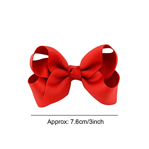 Jeffan 12 PCS Ribbon Hair Bows 3 Inch Cheerleading Alligator Clips Accessories for School Girls Toddlers (Red)
