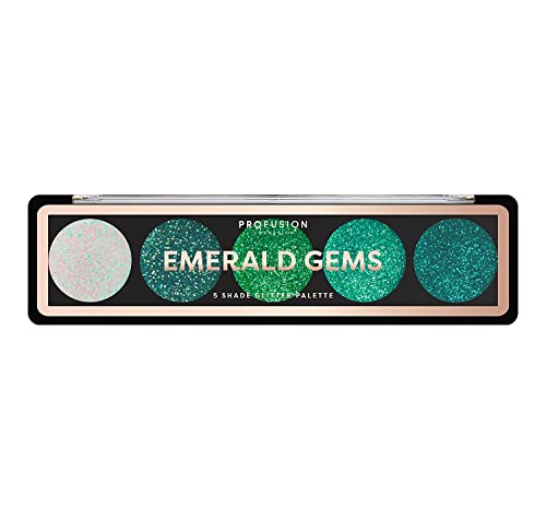 Profusion Cosmetics Emerald Gems 5 Shade Glitter Eyeshadow Palette, Multicolour