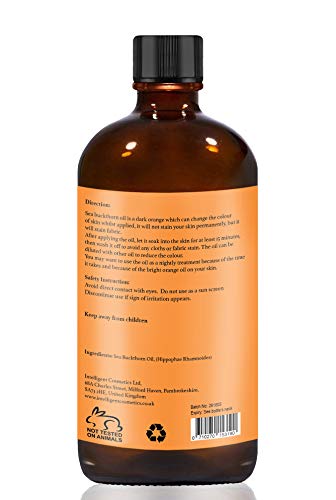 SEA BUCKTHORN OIL 100ML, 100% Cold Pressed Organic, Unrefined, Pure & Natural, Repairs Damaged Skin, Calms Irritated Skin, Heals Rosacea Supplied
