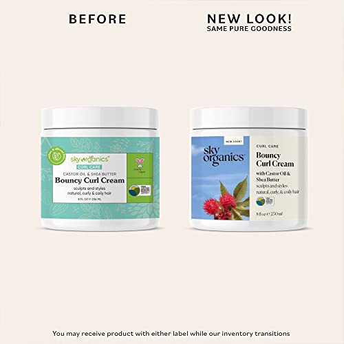 Sky Organics Curl Care Bio-Based Bouncy Curl Cream for Hair USDA Certified Bio-Based to Hydrate, Define & Sculpt Curls, 8 fl. Oz