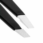 Eyebrow Tweezers Stainless Steel Facial Hair Removal Tweezers in Black Matte with Slanted Tip for Easy Plucking by AURAY