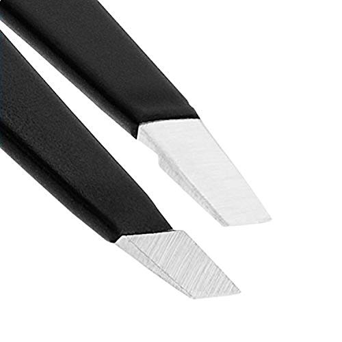Eyebrow Tweezers Stainless Steel Facial Hair Removal Tweezers in Black Matte with Slanted Tip for Easy Plucking by AURAY