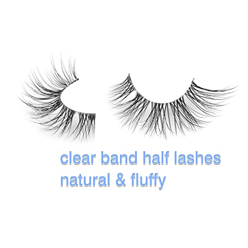 Ruairie False Eyelashes Natural Half Lashes With Clear Band 5 Pairs 3/4 False Lashes Fluffy Wispy Fake Eyelashes Strip