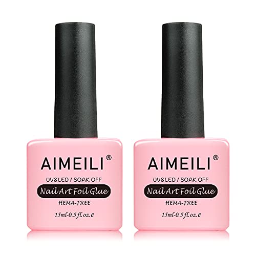 AIMEILI 2PCS Nail Foil Glue 15ml Nail Art Foil Transfer Glue for Foil Stickers Transfer Glue Gel Nail Art DIY UV LED Cure Needed
