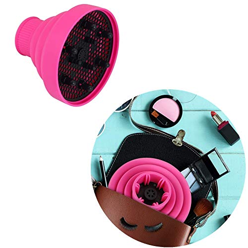 Hair Diffuser Hair Dryer Travel Collapsible Hair Dryer Portable Diffuser Curly Hair Airflow Attachment for Salon or Home Use (rose red)