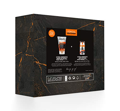 L'Oreal Paris Men Expert Gift Set for Men, Look Lively Anti-Fatigue Skin Duo: Hydra Energetic Face Wash and Moisturiser, 100ml