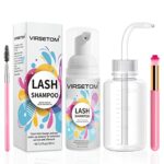 Lash Shampoo for Lash Extensions, Eyelash Extension Cleanser 60ml + Rinse Bottle + Brushes, Lash Bath for Eyelash Extensions, Lash Shampoo Kit, L