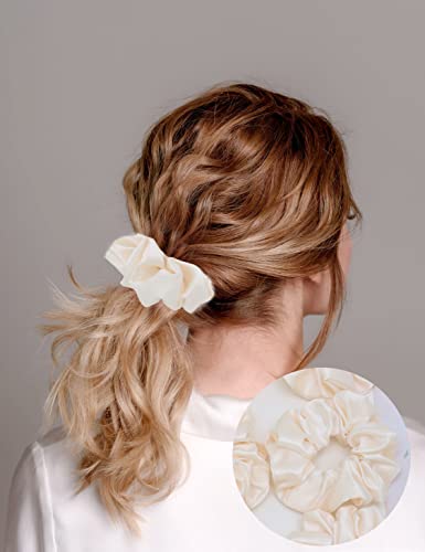 Jeffan 6 Pieces Hair Scrunchies Satin Elastic Soft Hair Ties Scrunchy Hair Bands for Women Girls (Beige)