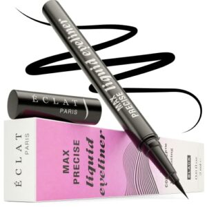 Vegan Black Liquid Eyeliner with Cold-Pressed Castor Oil - Long Lasting and Smudge-Proof, Ultra-Fine Precision Tip for Flawless Lines - Hypoaller