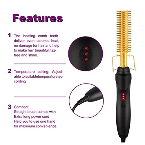 Electric Hot Comb Hair Straightener, Hair Straightening Brush with 3 Temp Settings Fast Heating, PTC Ceramic Hot Brush for Home Quick Morning Hai