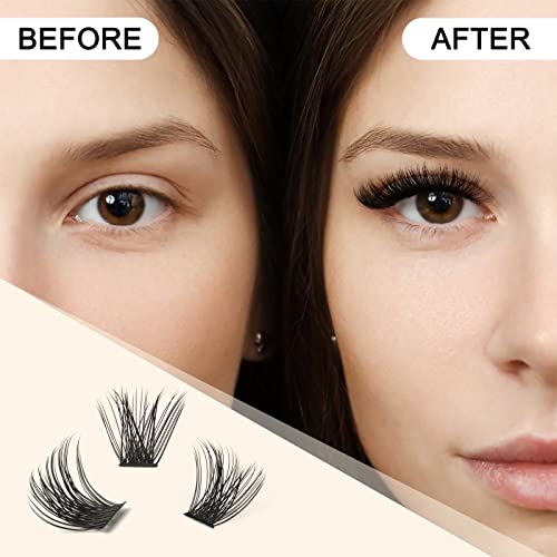 QUEWEL Cluster Lashes 72 Pcs Wide Stem C/D Curl 8-16mm Length DIY Eyelash Extension False Lashes Individual Natural&Mega Styles Soft for Personal