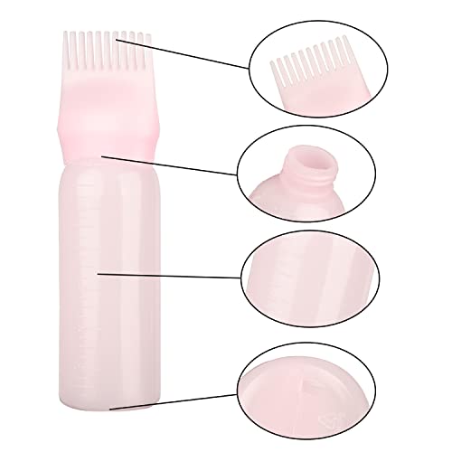 MFUOE Root Comb Applicator Bottle with Scalp Massager Shampoo Brush Hair Coloring Dye and Scalp Treatment Tools(Pink)