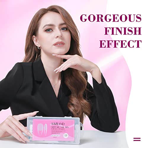 Saviland Soft Gel Full Cover Nail Tips - 240PCS Medium Almond nail tips Shape Gel x Nails Kits Fake False Nails Nails Tips No Need to File with N