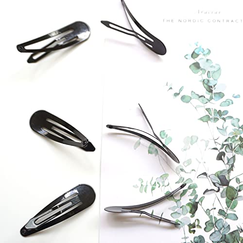 Jeffan 50 Pcs Snap Hair Clips 2 Inch Metal No Clips Barrettes Girls' Hair Accessories for Girls Women(black)