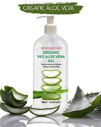 Organic Aloe Vera Gel for Face, Hair & Body, Moisturiser for all skin types, Sunburn relief, Aftersun lotion, Rich in Vitamins, Premium quality,