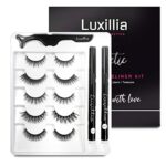Luxillia (Clear + Black) Magnetic Eyeliner with Eyelashes Kit - Free Applicator Tool, 8D Most Natural Look Eyelash No Magnets Needed - Best Reusa