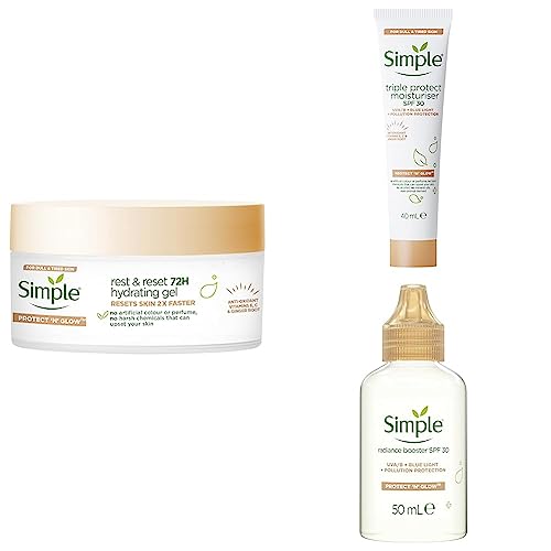 Simple Protect 'N' Glow Triple Protect Moisturiser SPF 30 3x protection against UVA & UVB rays, blue light and pollution all-day hydrating face c