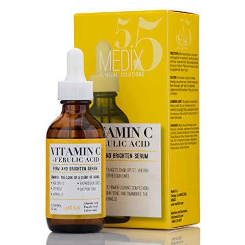 Medix 5.5 Vitamin C Serum with Glycolic Acid, Ferulic Acid and Lactic Acid. Skin Face Serum for Dark Spots, Wrinkles, Skin Discoloration, and Dry
