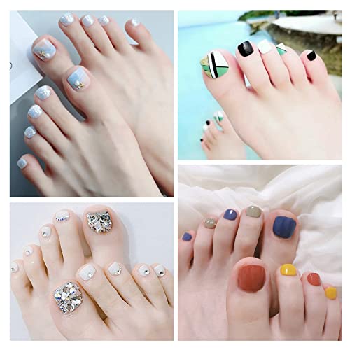 JSRQT 600 Pieces False Toe Nail Set, 12 Size Clear Full Cover Toenails Square Short Artificial French Toe Nail Set, Toe Nails Tips with handle fo