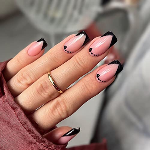 JUSTOTRY 24 Pcs Pastel Square Short False Nails,Multi Colour French Press on Nails Pattern, Cute Fake Nails Medium with Nail Glue,Rainbow Stick o