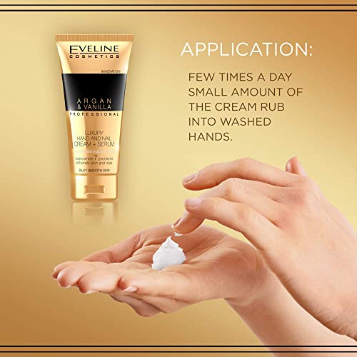 Eveline Cosmetics Argan & Vanilla Luxurious Moisturising Repair Hand and Nail Cream - Nourishing Serum for Very Dry Skin | 100 ML | Fast-absorbin