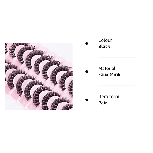 False Eyelashes Russian Strip Lashes Natural Fluffy Wispy D Curly 10 Pairs Reusable Fake Eyelashes Faux Mink Lashes Thick Short Soft Eyes Lash