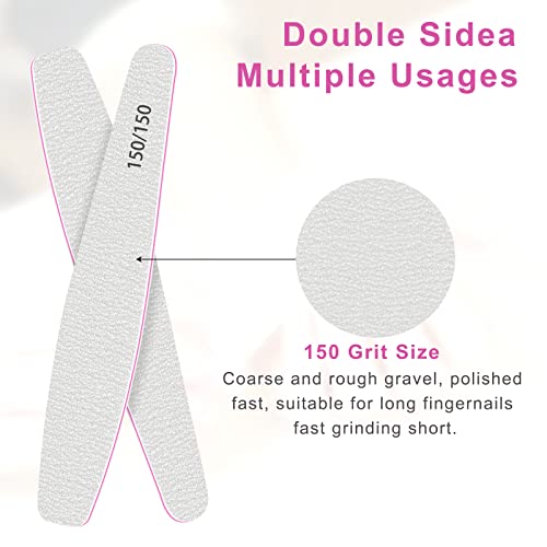 CGBE Professional Nail Files, 12Pcs 150/150 Grit Files Set Double-Sided Grit Emery Board Manicure Tools for Home and Salon Use