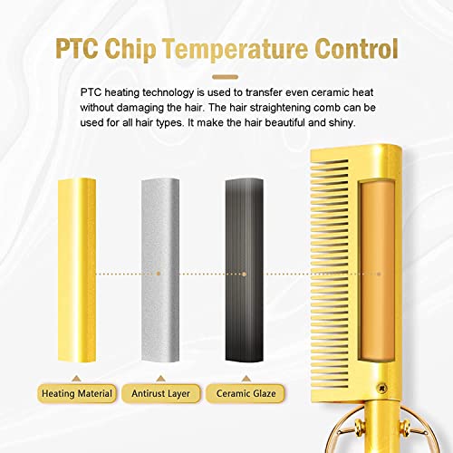 Hot Comb, Electric Hot Comb Hair Straightener for Wigs, Professional Ceramic High Heat Press Comb, Multifunctional Copper Hair Curler, Portable A